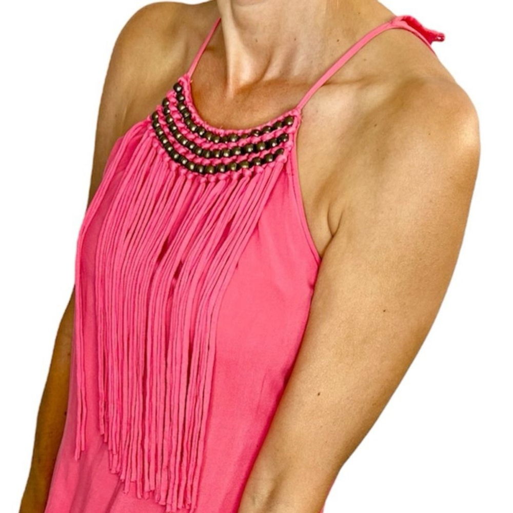 Zara beaded fringed watermelon pink midi maxi dress S